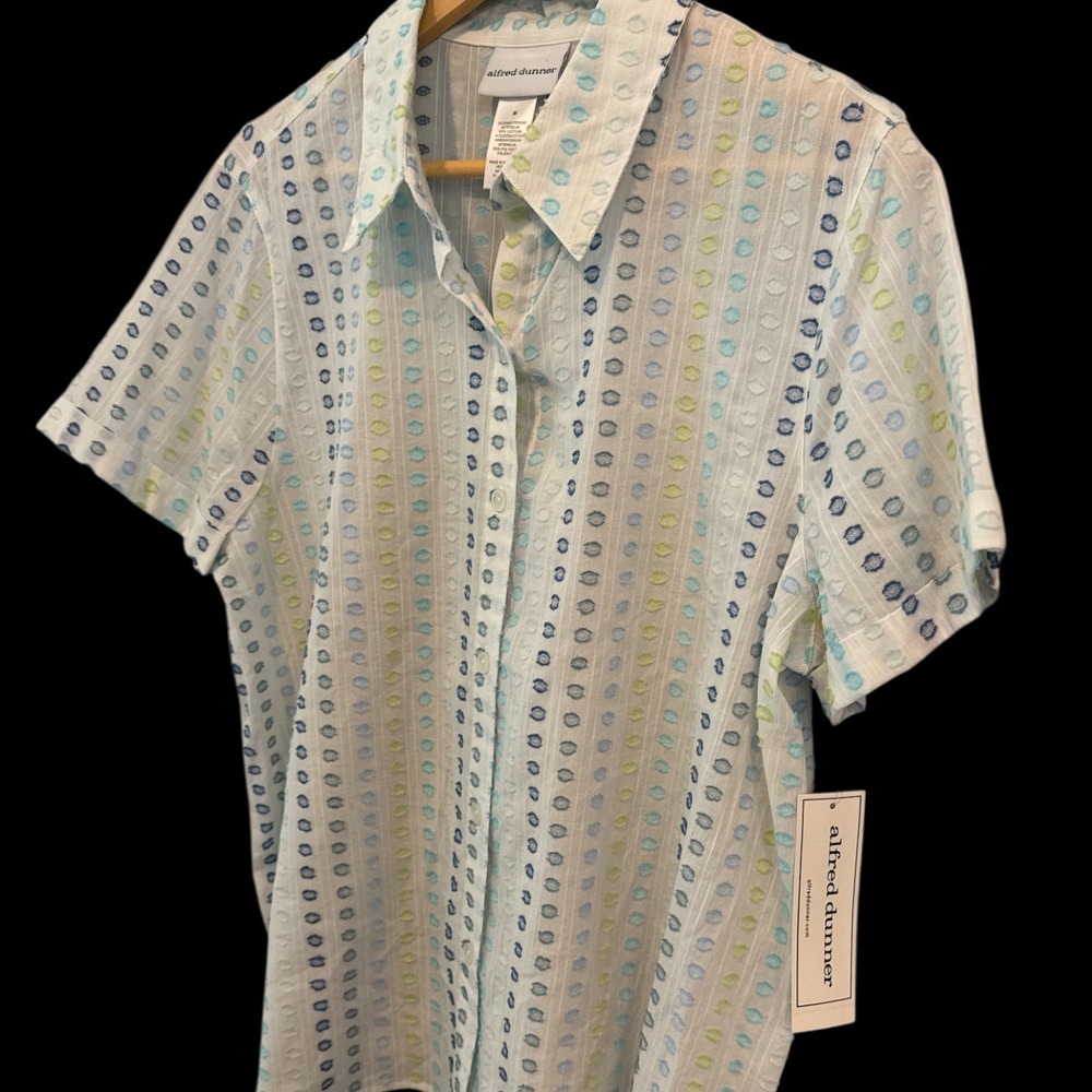 NWT Alfred Dunner Short Sleeve Button Up Shirt Polka Dot Sz M Grandmacore Breezy - Picture 3 of 7